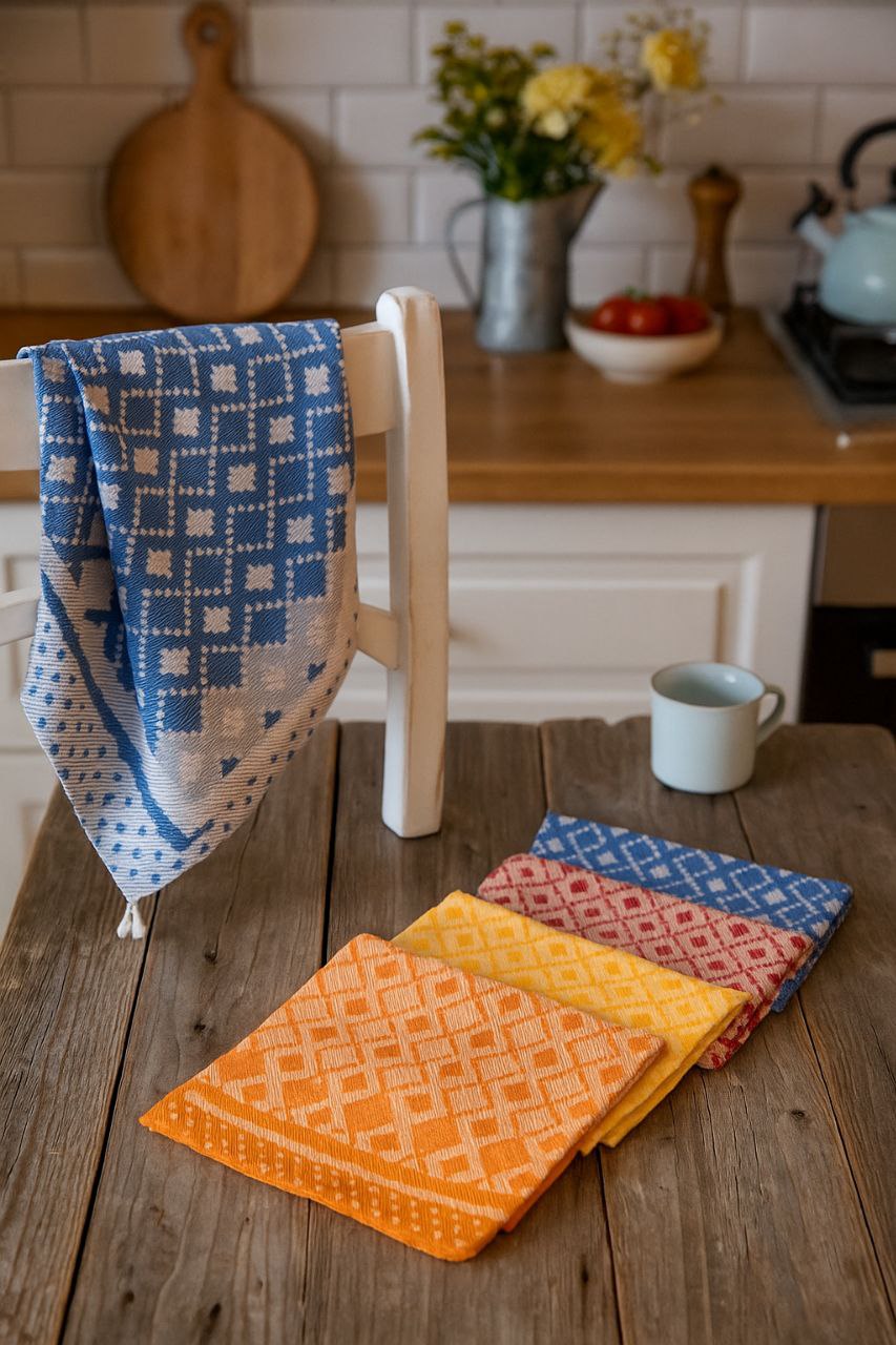 دستمال ژاکارد نخی طرح لوزی (سایز ۵۰ در ۵۰ بسته دوتایی)